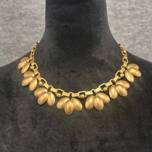Stella & Dot Gold Tone Floral Leaf Statement Necklace Collar Bib Runway Boho